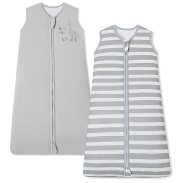 Imagem de Chilsuessy Rayon feito de saco de dormir de bambu para bebês 1,5 Tog, cobertor usável, saco de dormir para bebês e crianças, P (0-6 meses), cinza e listrado