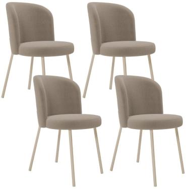 Imagem de Kit 04 Cadeiras Para Sala De Jantar Cozinha Estofada Gavi Arena L02 Bouclê Bege - Lyam Decor