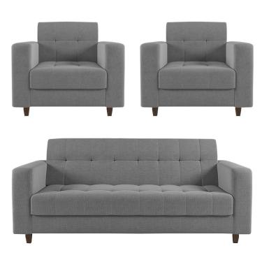 Imagem de Sofá 2 Lugares E 2 Poltronas Pé Madeira Tabaco Arezo Linho D01 - D'rossi Cor A26 Grafite