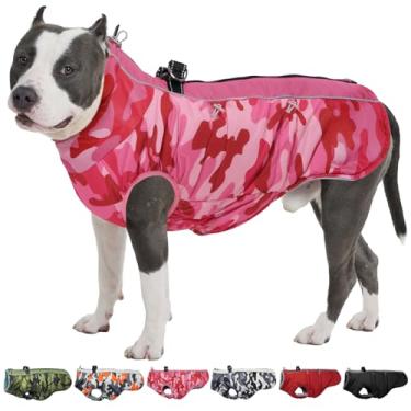 Imagem de IKIPUKO Casaco para cães quentes de inverno para cães grandes, roupa de neve refletiva com arnês de lã, jaqueta de neve, impermeável, roupas para climas frios