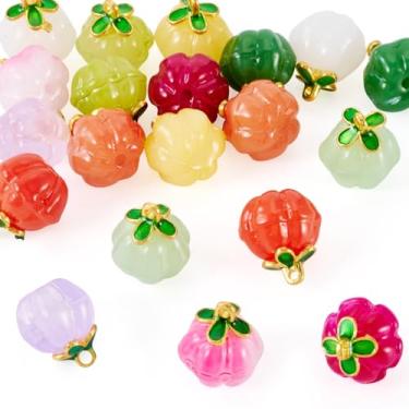 Imagem de Craftdady 20 peças pingentes de vidro de abóbora, pingente de abóbora, berloques, enfeite de comida, fofo, pulseira, chaveiro, berloques para artesanato faça você mesmo, colar de joias 14,5 x 13 mm