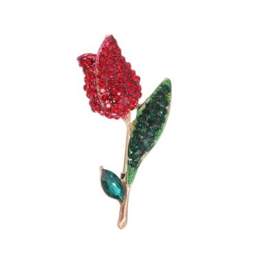 Imagem de QLYOVWE Broche de flor de rosa vermelha para mulheres e homens elegante flor de cristal broche de lapela retrô terno chapéu acessórios de vestido casamento dia dos namorados joias presente, Standard