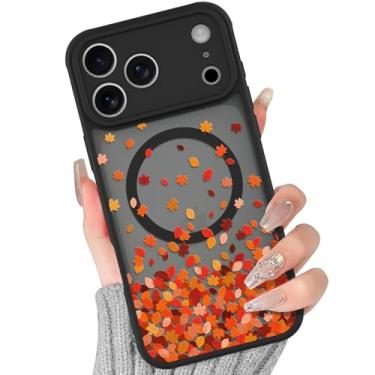 Imagem de BITOBE Capa magnética para iPhone 17 Pro [compatível com MagSafe] Capa protetora fina com estampa de folhas caídas fofas para mulheres e meninas (poliuretano termoplástico) macio, translúcido, preto