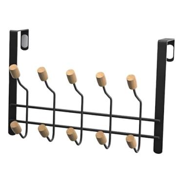 Imagem de Cabide de Porta Sem Furar com 10 Ganchos – Suporte Organizador de Porta de Metal com Ponta de Madeira para Roupas, Toalhas e Bolsas – Instalação Rápida e Design Moderno