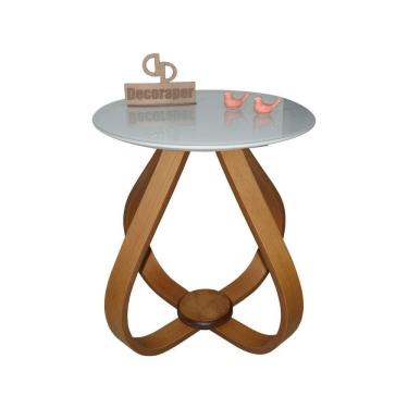 Imagem de Mesa Lateral Cebola Com Vidro 45cm 50cm Off White