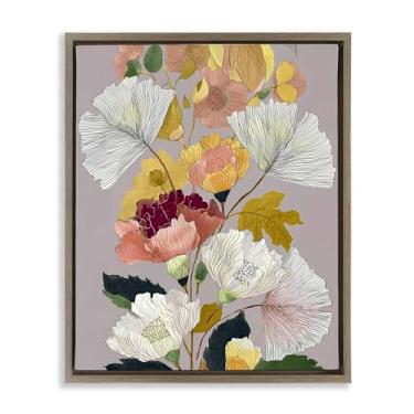 Imagem de Stupell Industries Arte de parede em tela flutuante emoldurada cinza com folhas de folhagem detalhada, design de Annabelle Hall, 53 x 43 cm