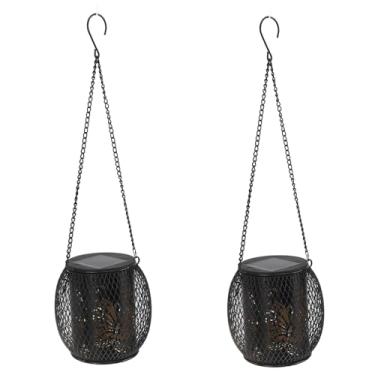 Imagem de Lanterna Solar Externa 2 Peças Lanterna Solar de Jardim Arte Em Ferro IP65 à Prova d'água Ambiente Quente Externo Pendurado Luz Solar para Jardim Varanda Pátio Pátio