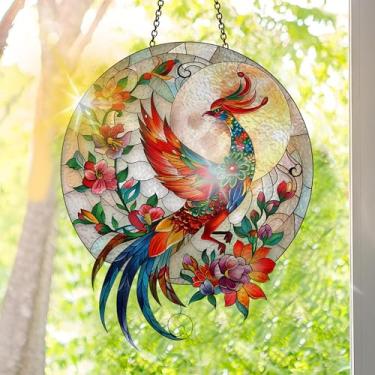 Imagem de Suncatcher acrílico colorido, decoração de janela suspensa de pássaros com design de vitral impresso, apanhador de sol, arte de parede de arco-íris, ornamentos de Natal para uso interno e externo 19,8