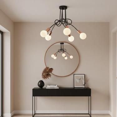 Imagem de Luminária de Teto Plafon Sputnik Assimétrico Laço 5 Candelabro Luxo (Preto/Cobre Verniz)