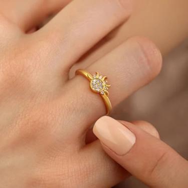 Imagem de 1 anel de sol banhado a prata branca para mulheres uso diário namoro melhor presente de aniversário joias finas presentes, Gold-8, Prata, Zircônia cúbica