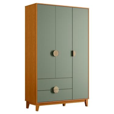 Imagem de Guarda Roupa Solteiro 3 Portas 2 Gavetas 120cm Ipê Cinamomo/sálvia - Albatroz