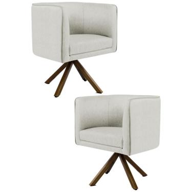 Imagem de Kit 2 Poltronas  Base Madeira Betina C-107 Linho Cru