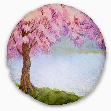 Imagem de Árvore rosa florescente da Designart por Lake' floral sala de estar, sofá, almofada de alta qualidade + capa de almofada impressa em ambos os lados 50 cm