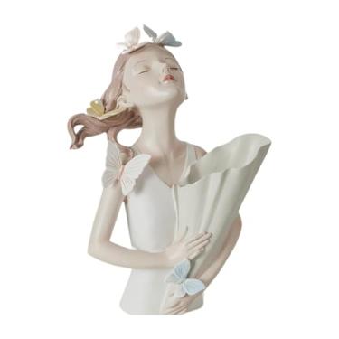 Imagem de XLWLLNJ Estatueta de moderna, vaso de plantas, arranjo de flores de mesa, suporte para haste de flores secas para mesa, sala de estar, Branco