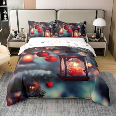 Imagem de Erosebridal Capa de edredom de árvore de Natal 100% algodão, vela vermelha, conjunto de cama para crianças, meninos, meninas, adultos, decoração de férias, conjunto de cama com bola, feliz ano novo, 2
