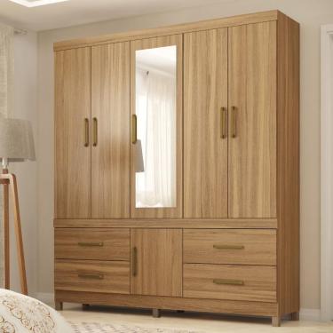 Imagem de Guarda Roupa Casal 6 Portas Com Espelho E 4 Gavetas Ubatuba - Amêndola Touch Amêndola Touch