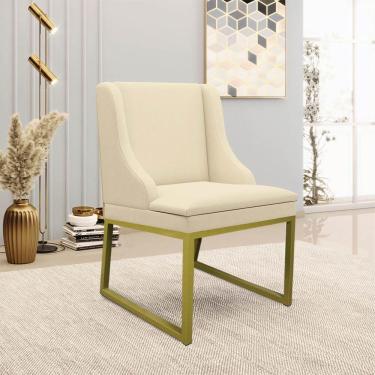 Imagem de Cadeira Sala De Jantar Industrial Dourado Liz Linho D03 - D'rossi Bege