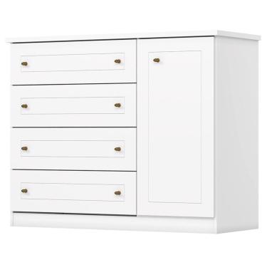 Imagem de Comoda 1 Porta 4 Gavetas 126 Cm Americana Branco Henn