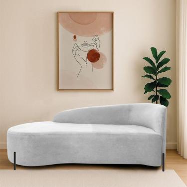 Imagem de Divã Recamier Orgânico França 140cm Lado Esq Pés Metal Preto Bouclé Cor Branco