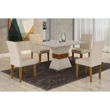Imagem de Sala De Jantar Lucy Com 4 Cadeiras Grécia Rufato Off White Imbuia Veludo Creme