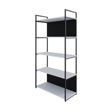 Imagem de Estante C/05 Prateleiras 152x80x33cm C/fundo Yon Branco Tx/est.preta Branco Tx/est.preta