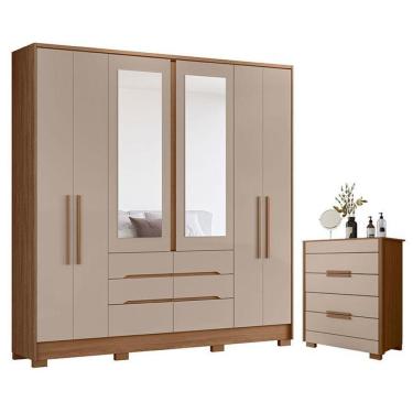 Imagem de Guarda Roupa Casal San Francisco E Cômoda Dhara Carvalho Fendi - Moval