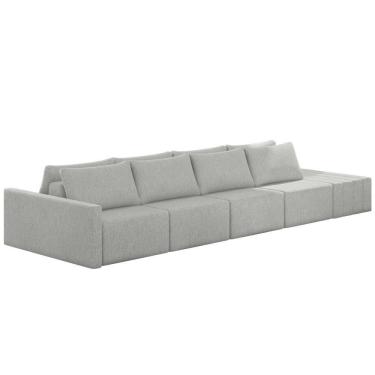 Imagem de Sofá Ilha Modular Com Puff Para Sala Living 432cm Georgia K04 Linho Cinza - Mpozenato