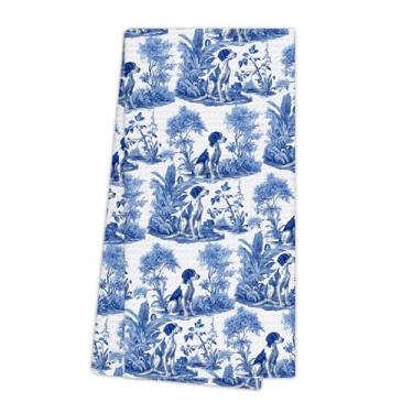 Imagem de EGBTL Chinoiserie Toalhas de cozinha alemãs de pelo curto, presentes de cachorro para mulheres, toalhas de mão para decoração de banheiro, panos de prato florais azuis e brancos Grandmillennial toalha