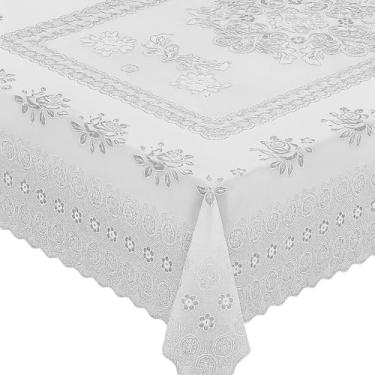 Imagem de Dependable Industries inc. Essentials Toalha de mesa de vinil estilo renda – Design floral de crochê em relevo, capa de mesa durável e limpa para sala de jantar, cozinha e uso interno/externo (branca