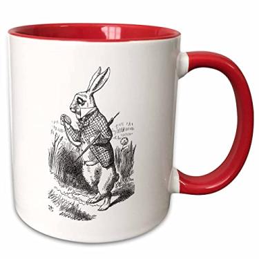 Imagem de 3dRose Caneca de ilustração Alice no País das Maravilhas Coelho I'm Late-John Tenniel, 325 ml, branca/vermelha