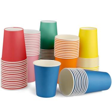 Imagem de HIKIMA 60 peças de copos de festa de 255 g, copos de papel descartáveis coloridos, copos de bebida para festa, churrasco, viagem, faça você mesmo, lanche, piquenique e evento, 6 cores