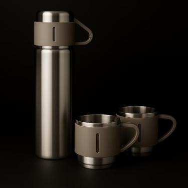 Imagem de Garrafa Térmica Inox 500ml com 3 Xícaras – Kit Café e Chá Parede Dupla a Vácuo, Antivazamento e Alta Durabilidade