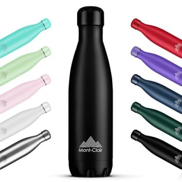 Imagem de Mont-Clair Garrafa de água de aço inoxidável l'O, isolada a vácuo, livre de BPA, garrafa de bebidas quentes 12h e 24h, metal, à prova de vazamento, ideal para adultos, crianças, corrida - preta