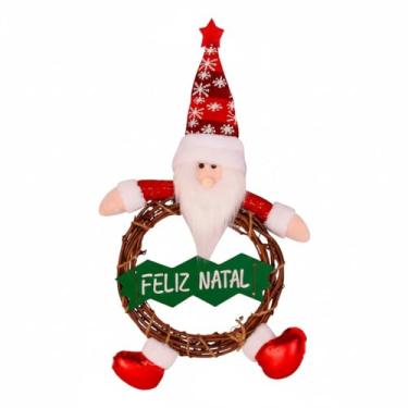 Imagem de Guirlanda de Natal 40cm Papai Noel em Madeira – Enfeite Decorativo com Placa Feliz Natal para Porta, Parede, Sala e Entrada da Casa