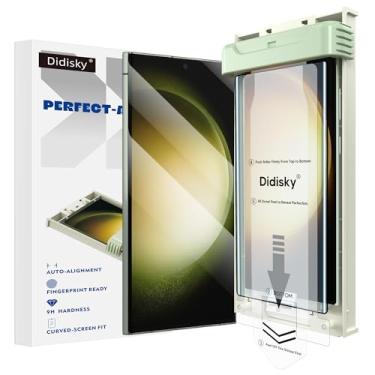Imagem de Didisky Pacote com 2 protetores de tela de vidro temperado para Samsung Galaxy S23 Ultra, suporta impressão digital ultrassônica, com moldura de fácil instalação, cobertura total curvada 3D, dureza 9H