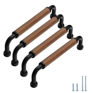 Imagem de Evionlin Cilindro preto 8 peças puxador de armário de nogueira retrô de 14 cm, usado para gavetas de armário de cozinha