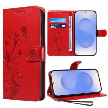 Imagem de VANKI Capa de couro compatível com Samsung Galaxy S25 capa flip carteira PU capa para celular Galaxy S24 couro e suportes integrados e 3 compartimentos para cartão para Samsung S25/24 (vermelho)