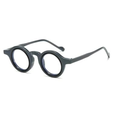 Imagem de HCPIHF Óculos de sol redondos pequenos da moda, armação dupla de cor, retrô, punk, masculino, lente transparente (cinza escuro, preto)
