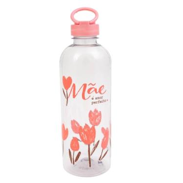 Imagem de Garrafa Decorativa com Alça Circular, Design Floral Tulipas Rosa, Material PET e PP, 900ml, Dimensões 7.7 x 23.8 x 7.7 cm, Mãe É Amor Perfeito