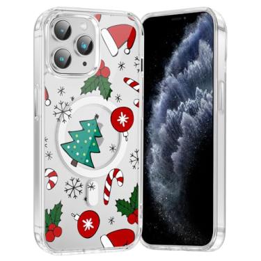 Imagem de RUMDEY Capa de celular Merry Christmas Candy para iPhone 11 Pro Xmas Tree Capa magnética transparente de 5,8 polegadas, compatível com Magsafe, capa com design de padrão de inverno fofo à prova de