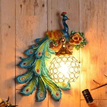 Imagem de Luminária de parede LED American Creative Art Peacock para sala de estar, quarto, escritório, casa de campo, hotel, quarto infantil, corredor (AB Esquerda)