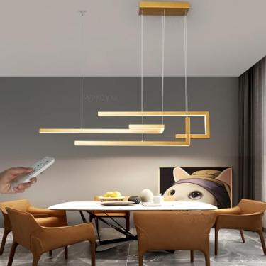 Imagem de Luminária pendente moderna e irregular para sala de jantar, com controle remoto e altura ajustável, ideal para escritório, casa de campo, quarto e sala de estar (Dourada, 100 cm de comprimen