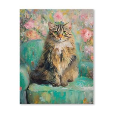 Imagem de RLTXBUK Kits de ponto cruz para gatos, kits de ponto cruz com estampa floral siberiana para iniciantes, adultos e crianças, presentes para amantes de animais de estimação para mulheres, 29 x 40 cm