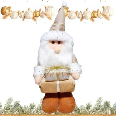 Imagem de Papai Noel Decorativo, 30 cm, Plástico e Poliéster, Decoração Natalina para Mesa, Sala e Árvore, Enfeite Elegante em Bege e Dourado ou Vermelho e Verde (Bege e Dourado)