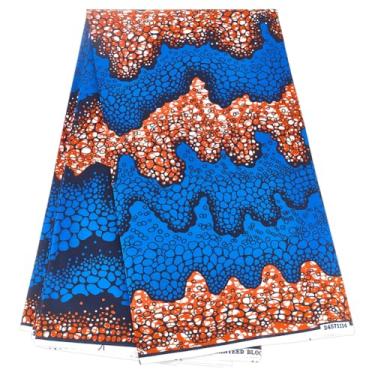 Imagem de MAYJOYDIY 6 jardas tecido africano kente azul 45,2 polegadas africano Ankara impressão tecido padrões de maré tecidos com impressão de cera para vestidos, camisas, calças, bolsas, cortinas, toalhas de