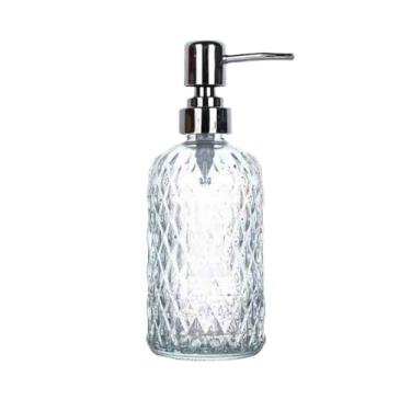 Imagem de Dispensador de sabão Frasco de loção vidro Push 400ml Casa/Hotel/Porta-sabonete banheiro Transparente Cilíndrico Azul/Claro/Verde/Laranja(Green)