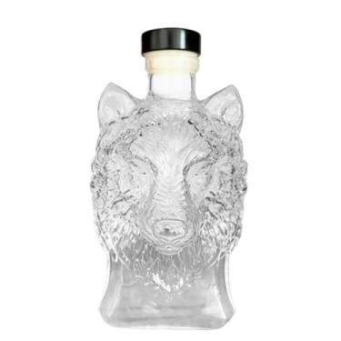 Imagem de Garrafa de uísque, garrafa decantadora de vidro de licor de uísque, ferramenta de barra de espírito em forma de cabeça de lobo de 350 ml, decoração de caverna para aniversário, dia dos pais, dia dos