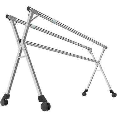 Imagem de SNOWNYLL Estante de secagem de roupas, prateleira dobrável para uso interno e externo com rodas, suporte retrátil, ajustável, resistente, cabide de roupas, rack de secagem de roupas