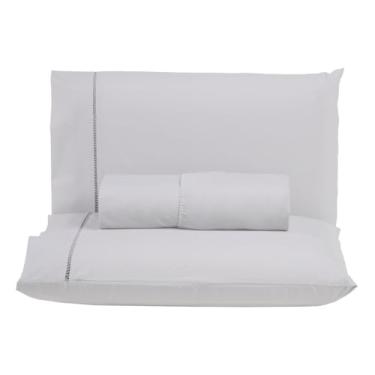 Imagem de Kit Jogo Lençol Ponto Palito Solteiro 2 peças 300 Fios 100% Algodão (BRANCO)