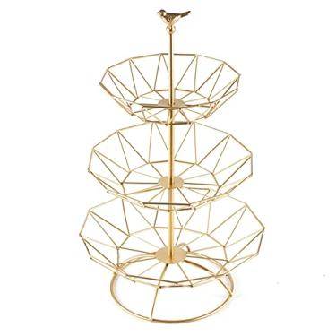 Imagem de Cesta de frutas decorativa de 3 andares - Etagere de frutas de metal (47 x 28,5/24,2/19,5 cm) para mais espaço na bancada - Tigelas de frutas requintadas ocas para armazenamento de legumes, lanches